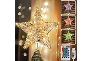 WVSAFV Christmas Tree Topper Star Champagne Gold, Christmas Tree Toppers with 40 Colour & Warm LED Lights, Tradition Tree Topper Star for Home Holiday Xmas Tree Christmas Decor