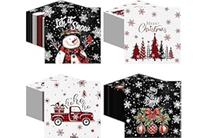 Janlaugh 200 Pcs Christmas Paper Napkins Disposable Snowman Cocktail Napkins Decoupage 2 Ply Snowflake Dinner Napkins Santa Beverage Napkins for Xmas Winter Table Decor(Black,Snowman)