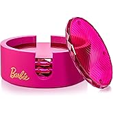 Dragon Glassware x Barbie Coasters with Holder - Pink Crystal Glass Coasters for Drinks Set of 4 - Lead-Free and Non-Slip Barware for Coffee Table