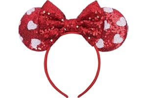 UNSPAZ Valentine's Day Mouse Ears, Mouse Ears Valentine Headband for Adult Women Girls, Parks Ears for Trips, Valentine's Day, Wedding, Party, Dressing Up