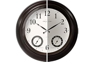 PresenTime & Co 24" Jameson Illuminated In/Outdoor Clock, Modern Farmhouse, Self-Illuminated, Waterproof, Weather Station (Thermometer & Hygrometer), Metal Clock, Oil Rubbed Bronze Finish(Night Light)