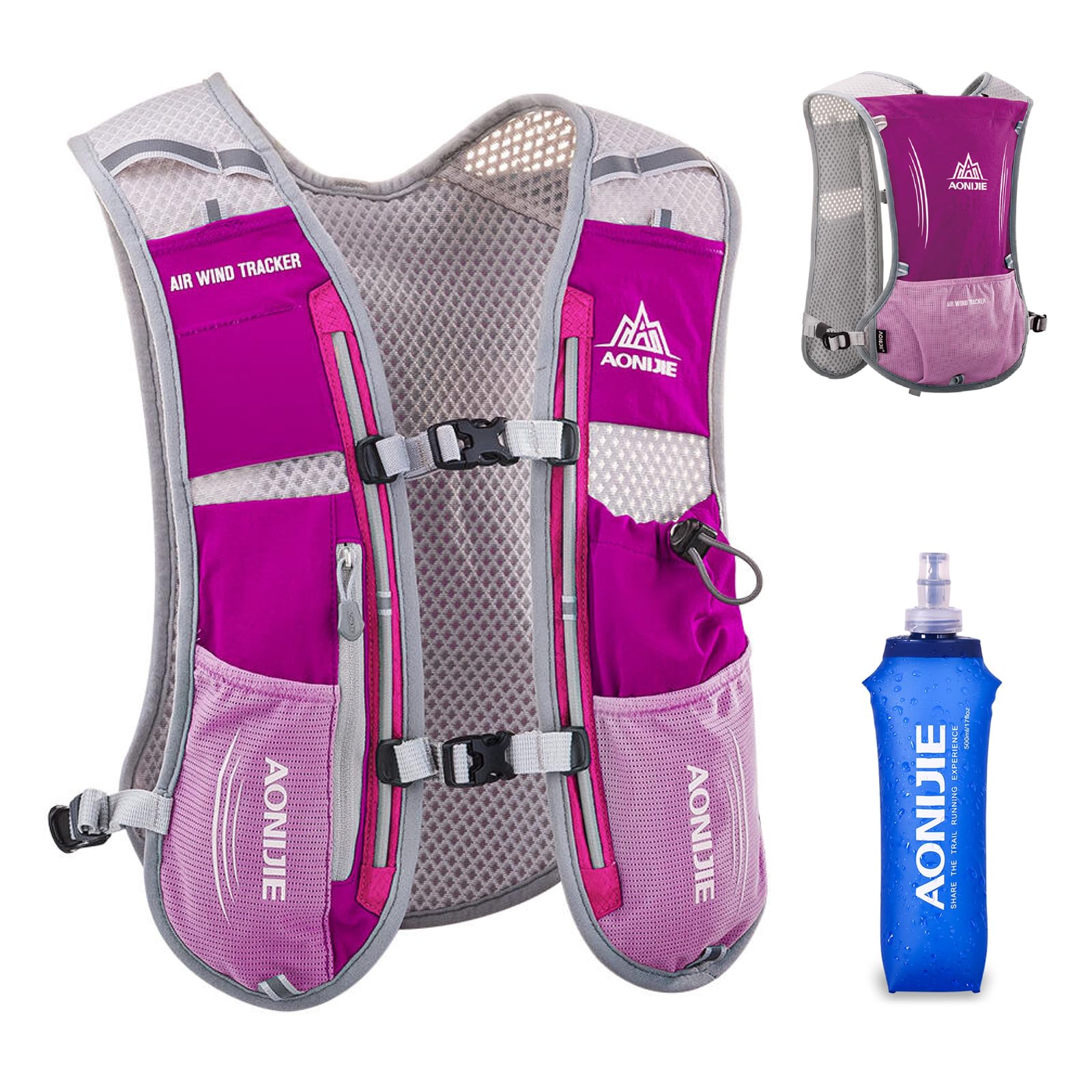 TRIWONDER 5L Running Vest Hydration Backpack Pack Running Hydration Vest Marathon Race Water Backpack Cycling Hiking for Men Women (Rose Red - with 500ml Water Bottle)