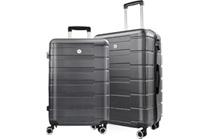HOUAGI Luggage Sets 2 Piece,24 inch 28 inch Checked Luggage,ABS Hardshell Lightweight Suitcase with 4 Spinner Wheels,2-Piece Set(24/28),Black