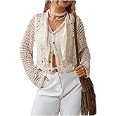 MakeMeChic Women's Plus Size Crochet Sweater Cardigan Button Down Long Sleeve Lightweight Outerwear
