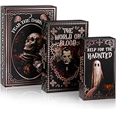 Threehoney 3 Pack Halloween Decorative Book Boxes Gothic Faux Book | Skull Embossed Faux Books, Gothic Trinket Storage, Fear the Dark Theme, Home Mantle Table Halloween Decoration