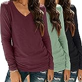 SUNBS 3 Pack Womens Long Sleeve Shirts V Neck Tops Loose Fit Causal Fall Fashion Outfits Trendy Clothes Winter 2025
