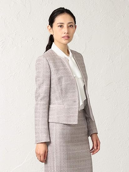 50 ツイード ジャケット レディース ノー カラー 人気のファッション画像