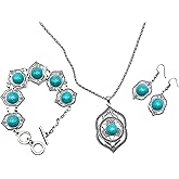 Myrish Boho Retro Turquoise Chunky Jewelry Set – Pendant, Earrings & Bracelet for Women – Handmade Bohemian Statement Accessories