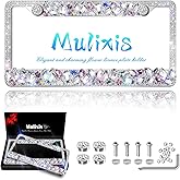 Mulixis Bling License Plate Frame for Women 2 Pack Stainless Steel Rhinestone License Plate Holder Handmade Glitter White Crystal Diamond Girl Lincense Plate Cover