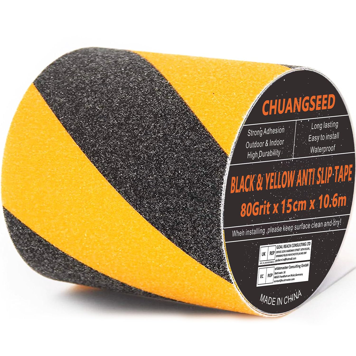 CHUANGSEED anti slip hazard tape Heavy Duty yellow and black Anti Slip Tape 6" x 35Ft (15cm x 10.6m) High Traction strong grip Tape For Outdoor/Indoor Safety Non Skid Roll Traction Tread Warning Tape