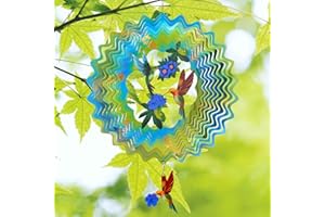 EXRISIRY Wind Spinners - 12 Inches Hummingbird Wind Sculptures, 3D Reflective Metal Wind Spinners for Yard and Garden, Home Outside Decor, Mom, Grandma's Thanksgiving, Christmas, Birthday Gifts, Blue Green