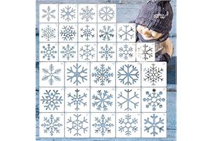 BOQON 30 Pieces Christmas Snowflake Stencil Reusable Plastic Drawing Painting Stencil Winter Holiday Templates Stencils for Crafts Window Glass Wall Cookies (30 Snowflakes)