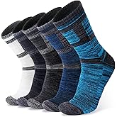 Wildarms 5 Pack Men’s Crew Boot Socks Breathable Durable Cushioned Work Socks Athletic Socks with Moisture Wicking for Hiking