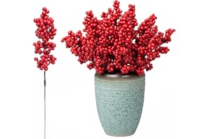 Artificial 32 Pcs Red Berry Stems, Lescli Holly Berry Stems Xmas Red Berry Picks with Fruit Clusters for Christmas Tree Decor