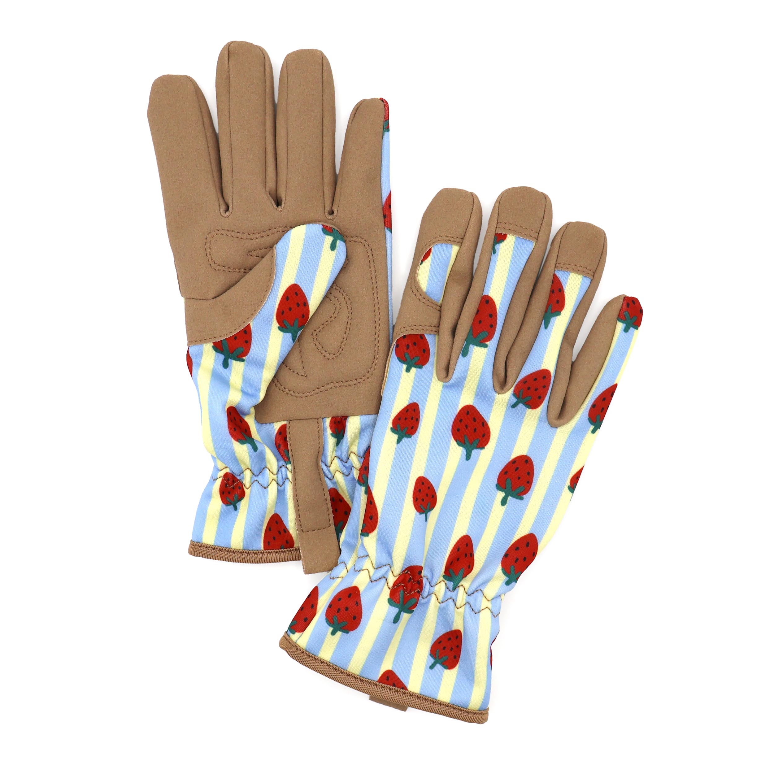 Robert Frederick Outdoor Gardening Gloves - Women's One Size – Strawberry Stripes Design - Padded with Elastic Cuffs
