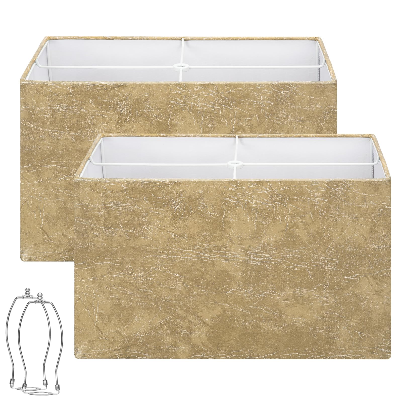 Photo 1 of Rustic Rectangle Lamp Shades Set of 2, Large Faux Leather Lampshades for Table Lamps, 16"L x 8"W x 10"H, Lamp Shades Replacement for Floor Lamps, Spider, Harp Holders Included, Easy Assembly Required