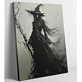 Vintage Halloween Witch Canvas Wall Art Creepy Witchy Macabre Dark Painting Picture Wall Decor Gothic Dark Academy Poster Print Artwork for Halloween Party Living room bedroom Home Decoration