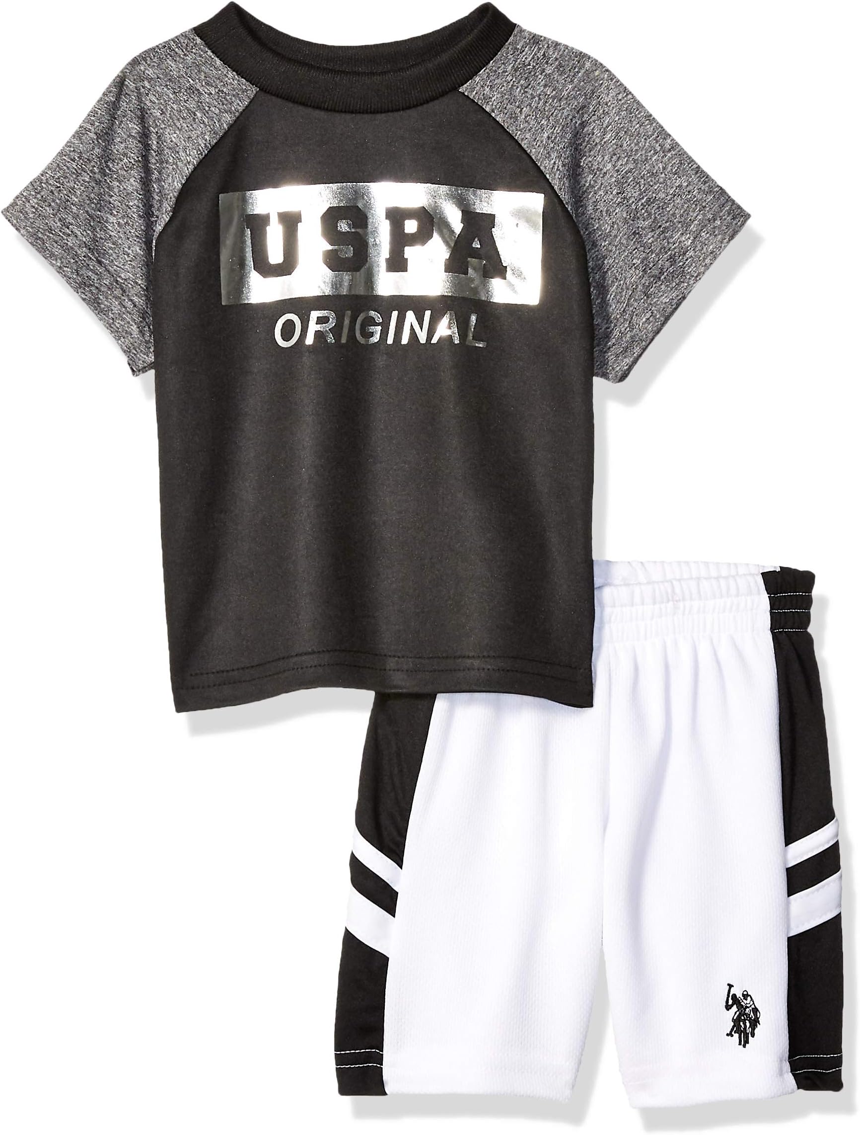 U.S. Polo Assn. Baby Boy's 2 Piece Short Sleeve Athletic T-Shirt and Short Set Shorts