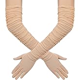 Hazhlko Women's Super Long Stretchy Ruched Mesh Tulle Sheer Gloves Costume Opera Party 1920's Dance Gloves