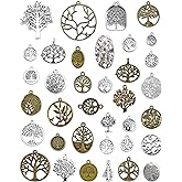 JIALEEY 35 PCS Mixed Tree of Life Charms Pendents DIY for Necklace Bracelet Jewelry Making and Crafting, Antique Silver&Bronze Tones