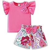 Azmxynol Toddler Baby Girls Clothes Cute Cap Sleeve T-Shirt + Floral Printed 2pcs Summer Shorts Set For Girls