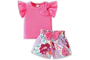 Azmxynol Toddler Baby Girls Clothes Cute Cap Sleeve T-Shirt + Floral Printed 2pcs Summer Shorts Set For Girls