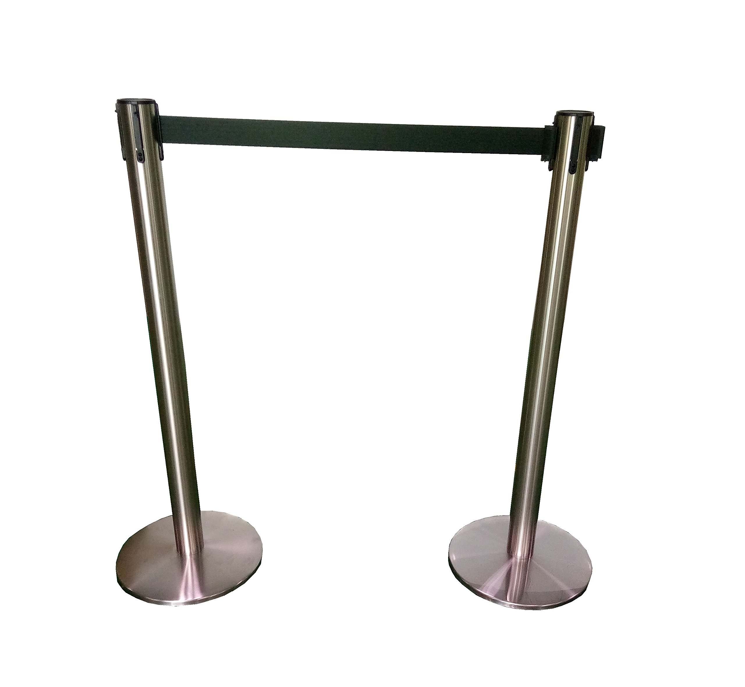 Pro²Tect Guidance System GUID-M-SS, Set of 2 belt posts, Tape Barrier Posts, Crowd Control, Security Fence, Delineator, Queue Pole Barrier, height: 97 cm, retractable belt length: 2 m, stainless steel