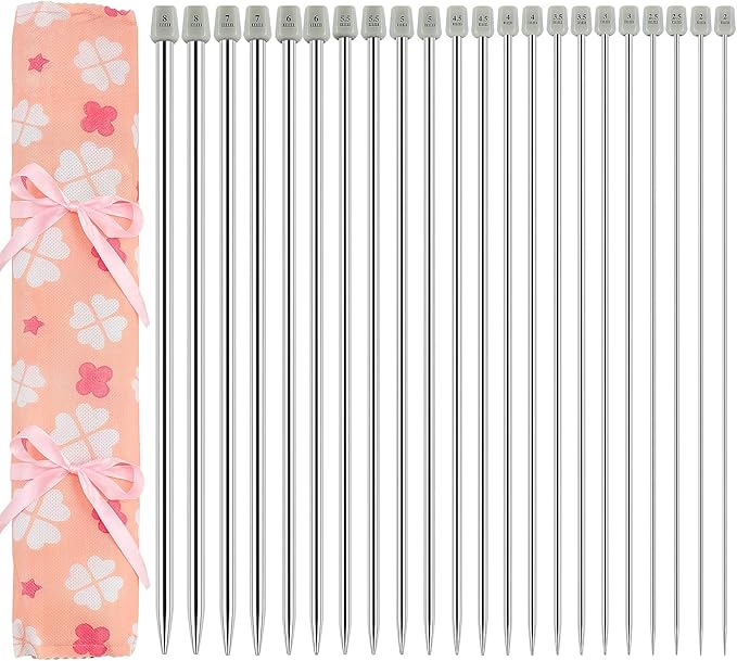 Hysagtek Set Di 22 Ferri Da Maglia A Punta Singola Da 35 6 Cm In Acciaio Inox Con Borsa Portaoggetti Misure Assortite Da 2 0 A 8 Mm 11 Paia 11 Misure Amazon It Casa E Cucina