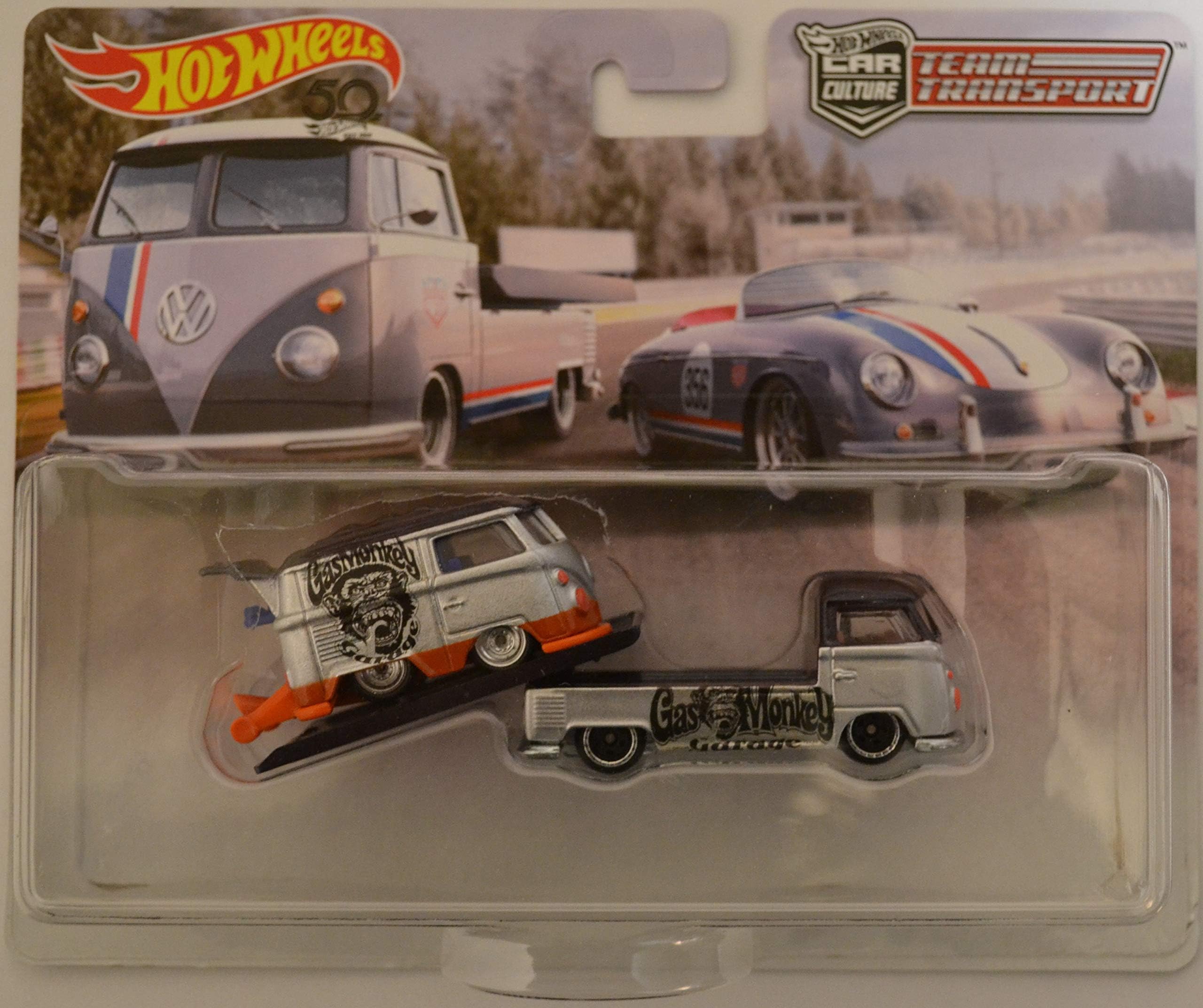 Cool Combi & VW Transporter T1 Pickup Silver Custom-Made Hot Wheels with Real Rider Rubber Wheels Team Transport Series 1:64 Scale Collectible Die Cast Model Car