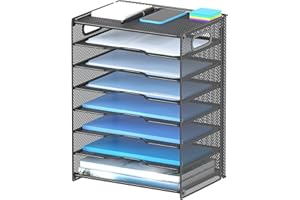 8-Tier Paper Organizer Letter Tray with Handle,OutWolf Mesh Desk File Document Organizer with 8 Tier Shelves and Sorter, Blac