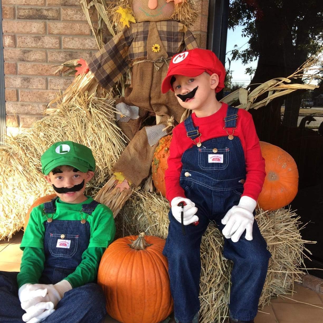 Super Mario Brothers Luigi Child Hat Costume Cosplay Hat for Kids 2Pc 21.25-22.04 inch（Red,Green）: Clothing