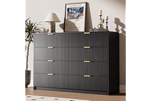 MAISONARIA Black Dresser for Bedroom, 8 Drawer Double Dresser, Modern Chest of Drawers for Bedroom, Living Room, Entryway and Closet, 55" L x 15.7" D x 37.4" H