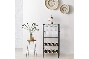 NANANARDOSO Wine Bar Rack, Wine Holder Stand with Wine Storage and Bottle Shelf, 8 Bottles Wine Rack Table for Home Kitchen Dining and Bar, Black.