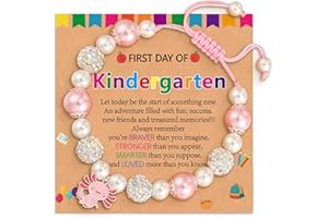 Gnamy Back to School First Day of Kindergarten Bracelets Gifts Stuff for Girls Kids, Adjustable Axolotl Charm Pearl Bracelet Jewelry Gifts for Daughter Granddaughter