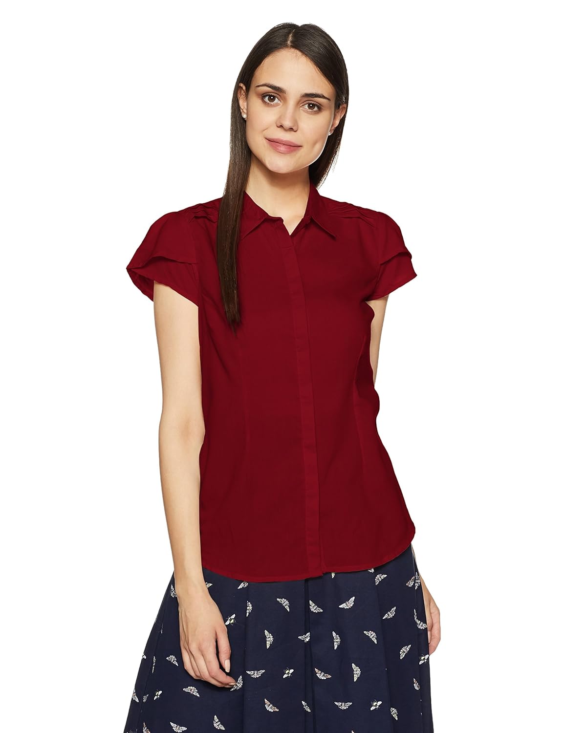 cherokee women's slim fit cotton shirt (272774421_maroon_l_hs)