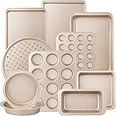 Terlulu 10-Piece Baking Pans Set, Bakeware Sets Nonstick, Baking Set for Oven Cooking, Stackable Carbon Steel Pans Include Cookie Sheets, Muffin Pan, Cake Pan, Pizza Pan, Loaf Pan, Roasting Pan, Gold