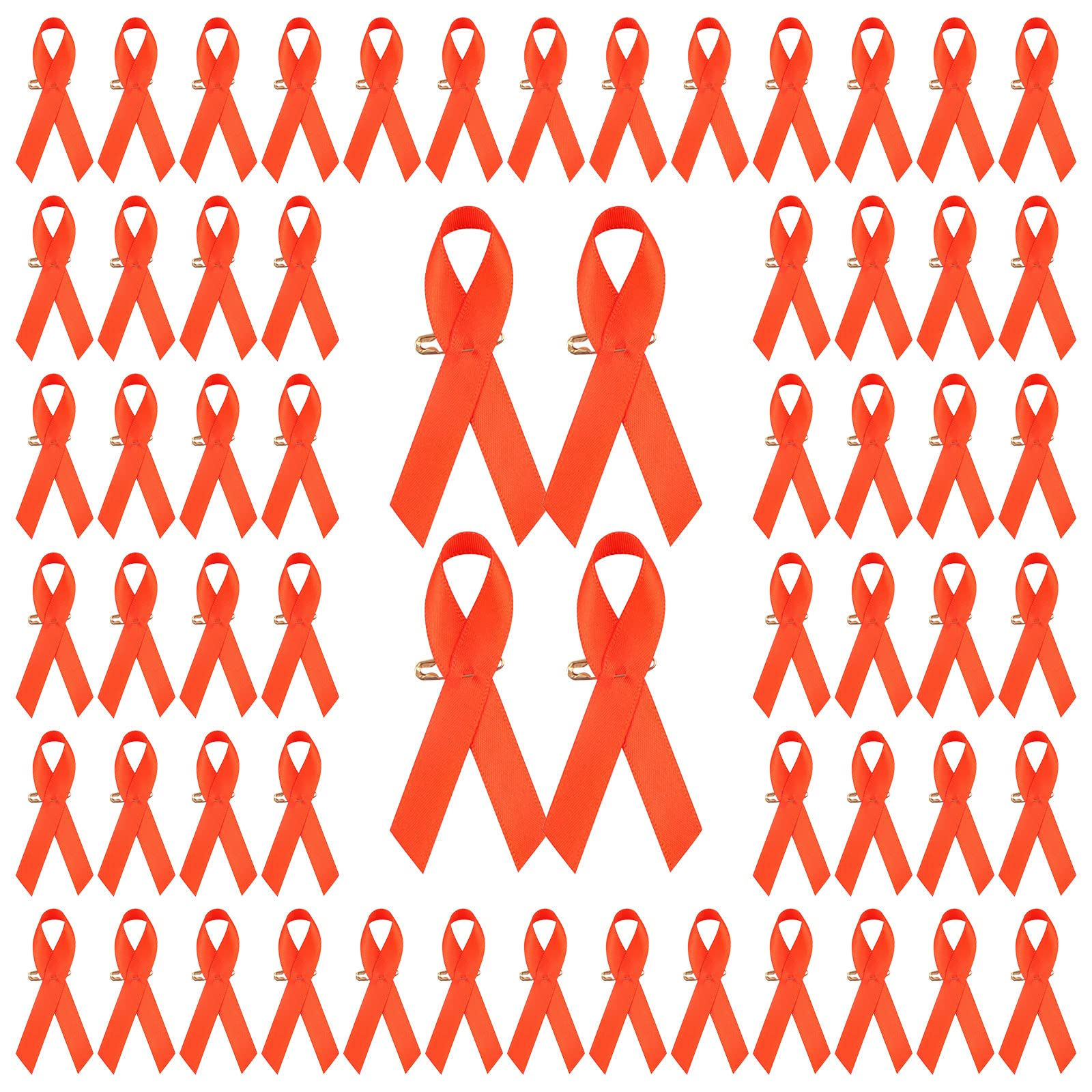 WANDIC Ribbon with Safety Pins, Cancer Awareness Pins Ribbon Brooch for Party Event Supplies Clothing Decoration (200, orange)