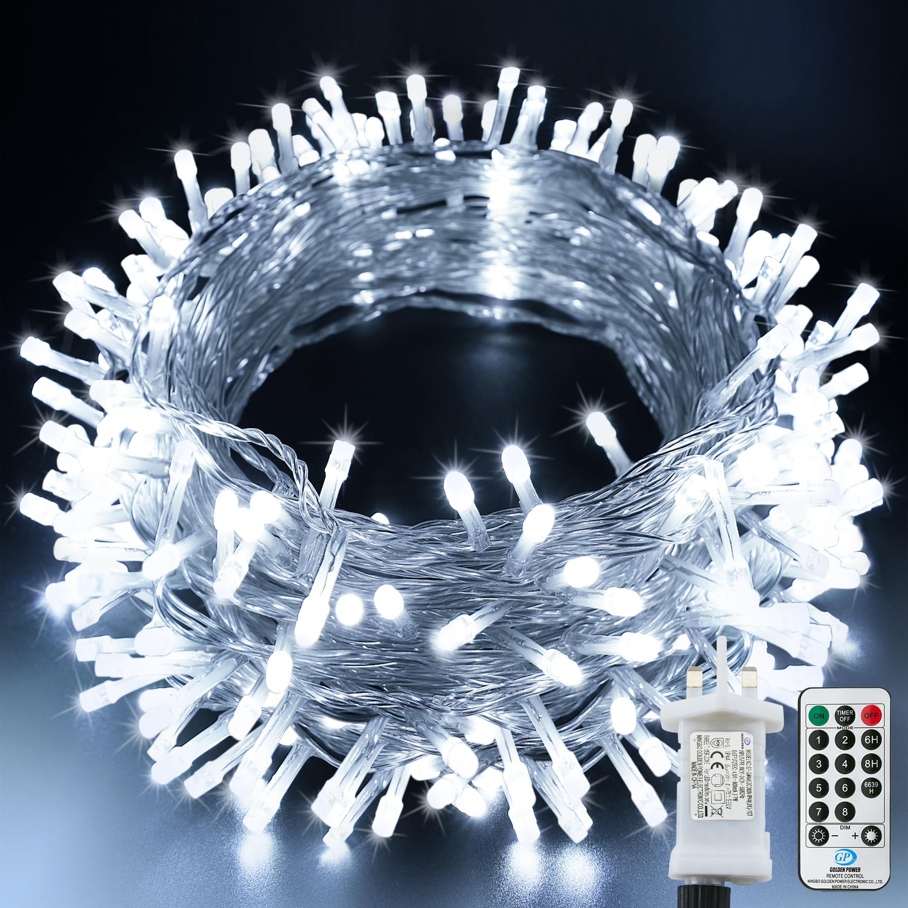 Bollengold Plug in Fairy Lights, 22m 220 LED Christmas Sting Lights Mains Powered with Remote Control, 8 Mode Waterproof Lights for Bedroom,Wedding,Party (Cool White) — image 1