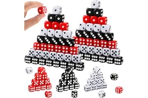Poen 150 Packs Standard Game Dices Bulk 16mm Acrylic Casino Dice D6 for Board Activities, Birthday Party Supply(Black, Red, White,Round Corner)