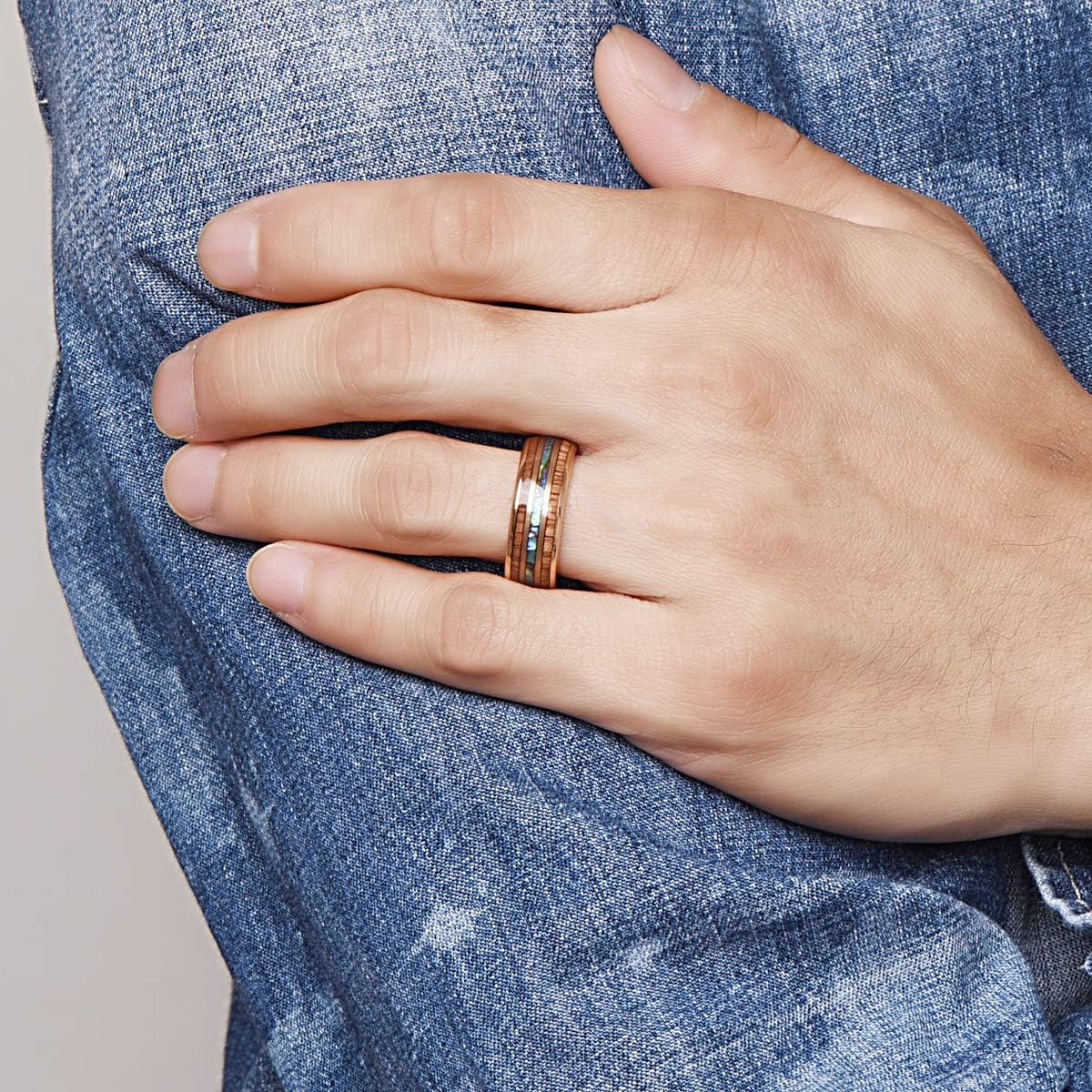 Amazon Vakki ヴァッキ 指輪 メンズ レディース リング 男女兼用 タングステン アワビシェル ハワイコアウッド 幅 8mm カラー ピンクゴールド 号 リング 通販