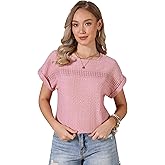 Allegra K Eyelet Tops for Women's Short Sleeve Hollow Out Summer Dressy Casual Top
