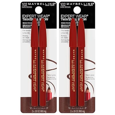 Maybelline New York Expert Wear Twin Brow &amp; Eye Pencils Makeup, Dark Brown, 2 Count (Pack of 2)