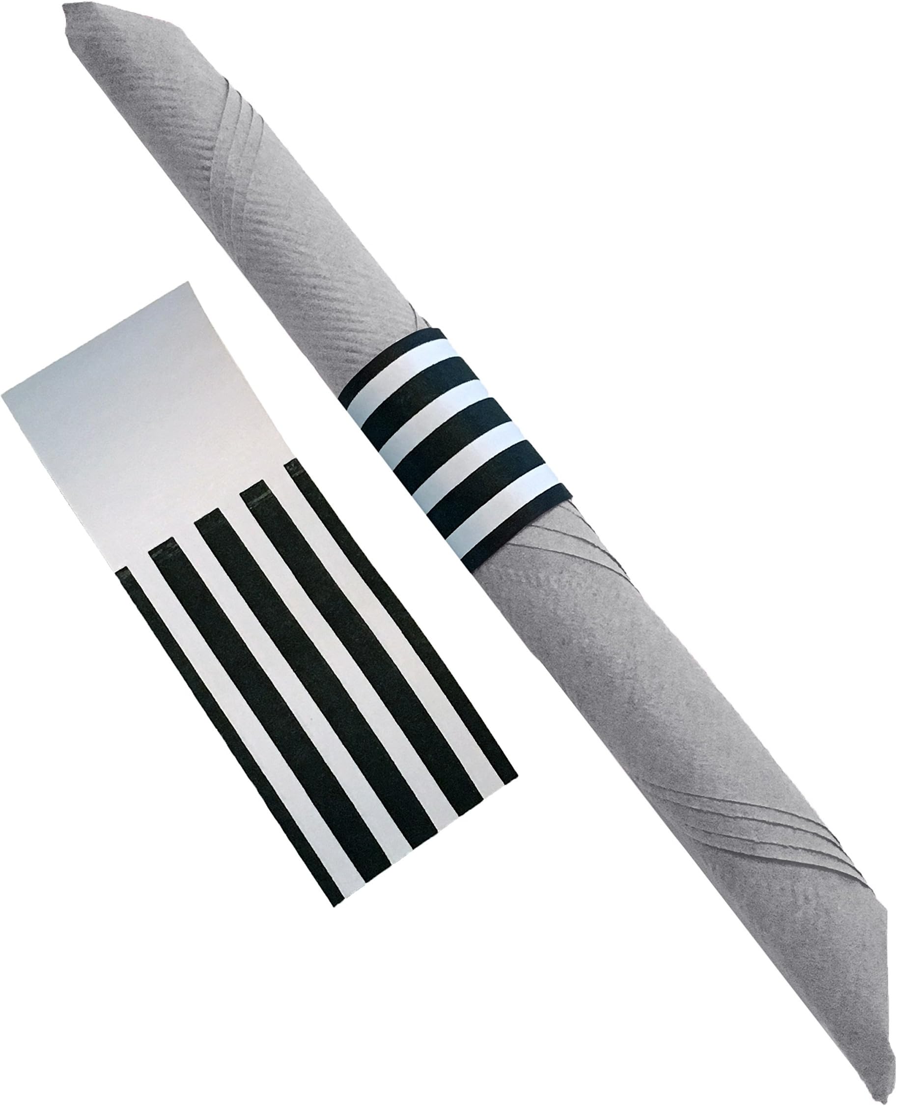 Self-Adhesive Paper Napkin Rings and Silver Party Napkins in Black Silver and White Custom Design to Complement Any Table Decor and Party Theme 40 of Each by The French Concept