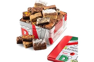David's Cookies Merry Christmas Assorted Brownies & Crumb Cake Gift Basket Tin 16pcs - Delicious, Fresh Baked Snacks, Gourmet Chocolate Fudge Slices, Brownies, Ideal Gift for Christmas Holidays