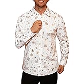 Mainfini Men's Christmas Button Shirt Gilding Snowflake Shiny Graphic Cotton Dress Shirts (S-3XL)