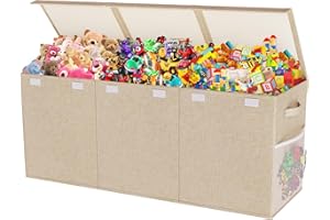 Mabahoo Extra Large Toy Box, Collapsible Sturdy Kids Toy Chest for Boys, Girls, 40"x14"x16" Storage Organizer Toddler Storage Bins with Lids, Toybox Basket for Living Room, Bedroom, Nursery, Beige