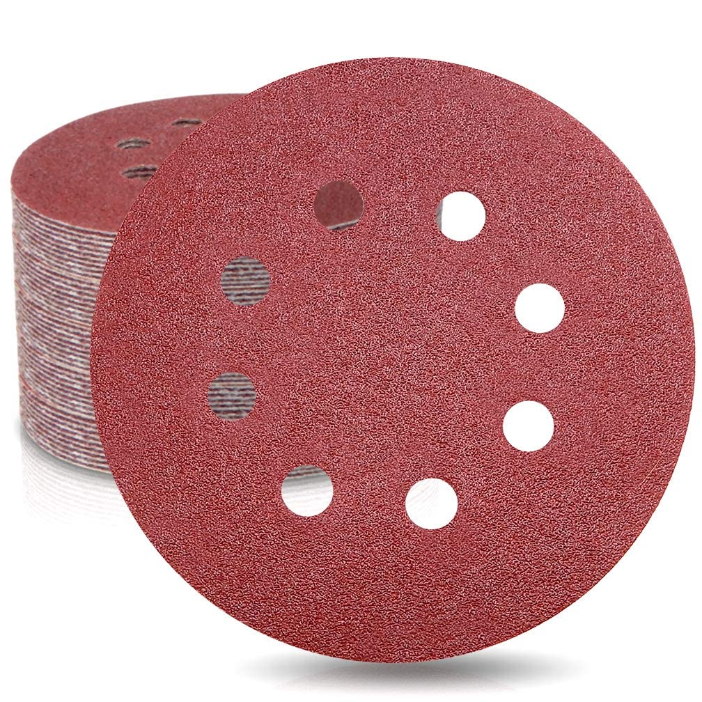 WooZuu 50 Pcs 125mm Sanding Discs, 5 Inch Hook and Loop Sanding Discs 100 Grit Sanding Pads For Random Orbital Sander, 8 Holes Orbital Sander Discs Sandpaper For Sanding and Polishing Wood Walls Metal