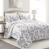 Lush Decor Mirabelle Watercolor Floral Reversible Quilt Queen Size 3 Piece Set Full/Queen Blue & Coral - Floral Bedding Set Queen Quilt - Spring Decor