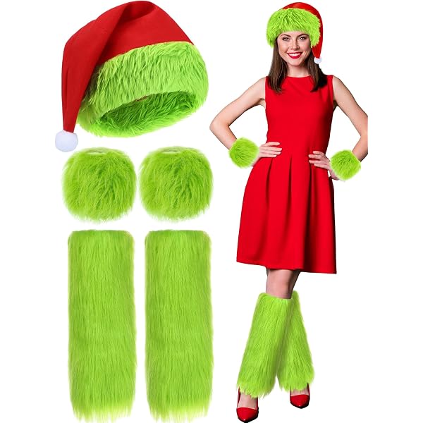 Christmas Green Monster Accessories Set Women\'s Santa Hat Fuzzy Leg Warmers Amazon.com: Knitgrip 3 Pcs Christmas Big Monster Santa  main image 2