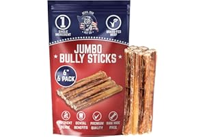 Devil Dog Pet Co Premium Bully Sticks for Dogs Pizzle Dog Chews - from 100% Grass-Fed, Free-Range Cattle - USA Veteran Owned (Jumbo, 6 Inch - 6 Pack)